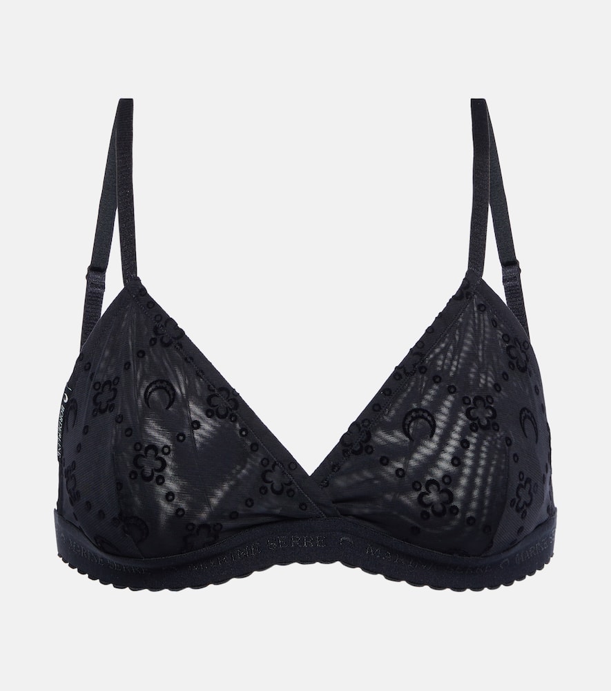 Shop Marine Serre Moonogram Mesh Bralette In Black On Black