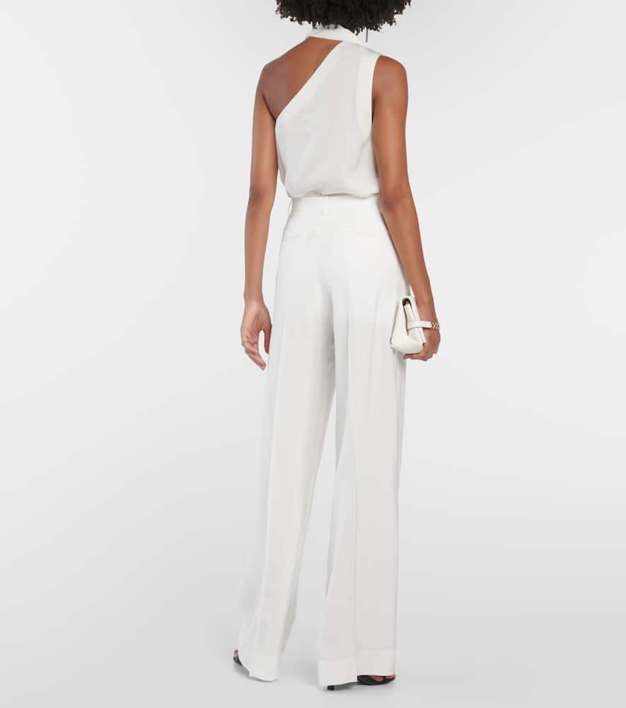 Shop Victoria Beckham Pleated High-rise Wide-leg Pants In White