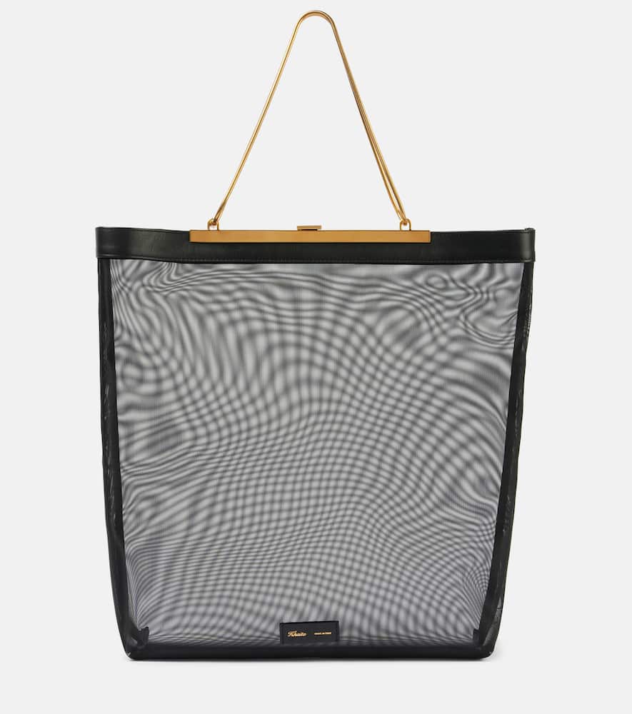 Khaite Augusta Chain And Leather-trimmed Mesh Tote In Black