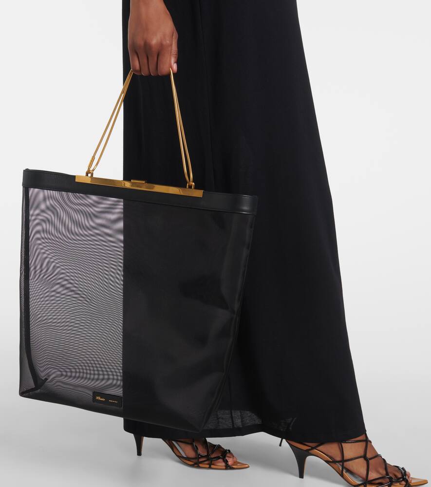 Khaite Augusta Chain And Leather-trimmed Mesh Tote In Black