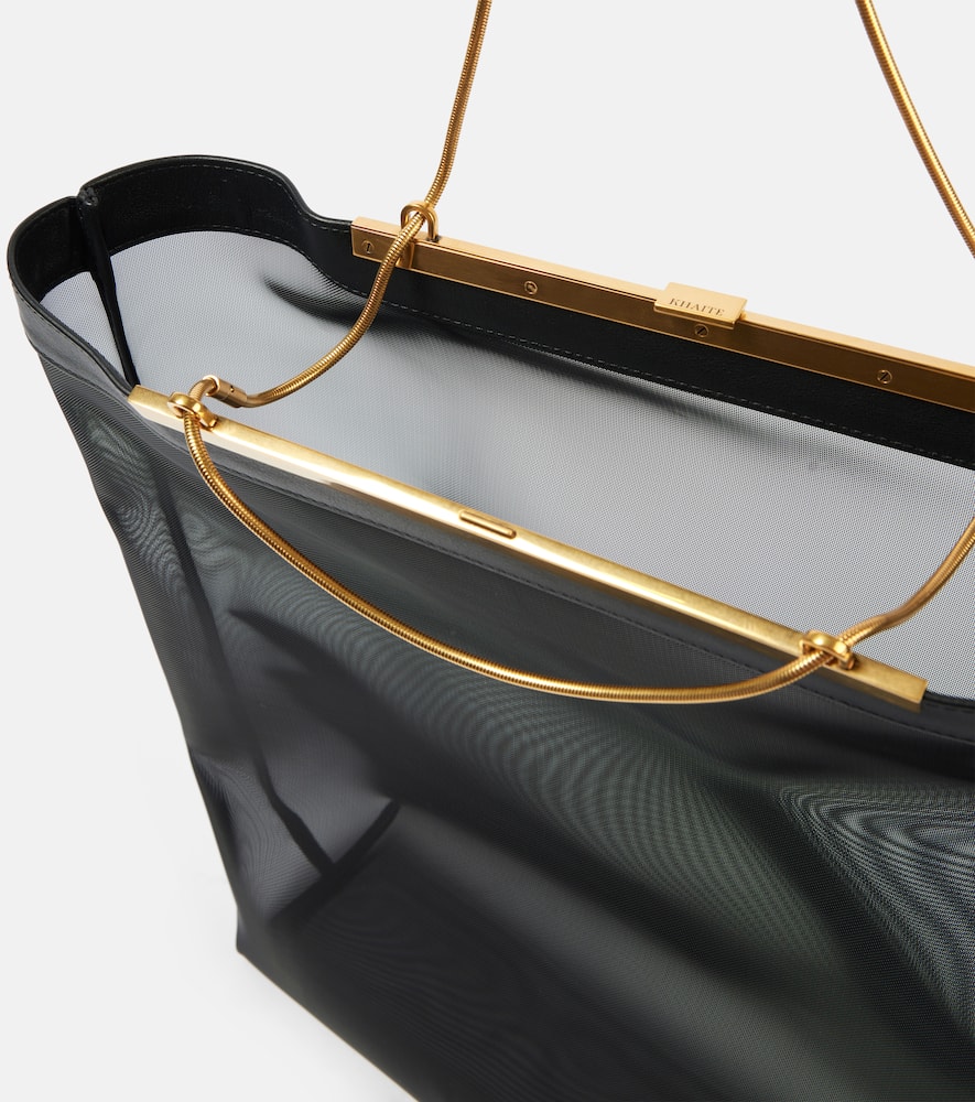 Khaite Augusta Chain And Leather-trimmed Mesh Tote In Black