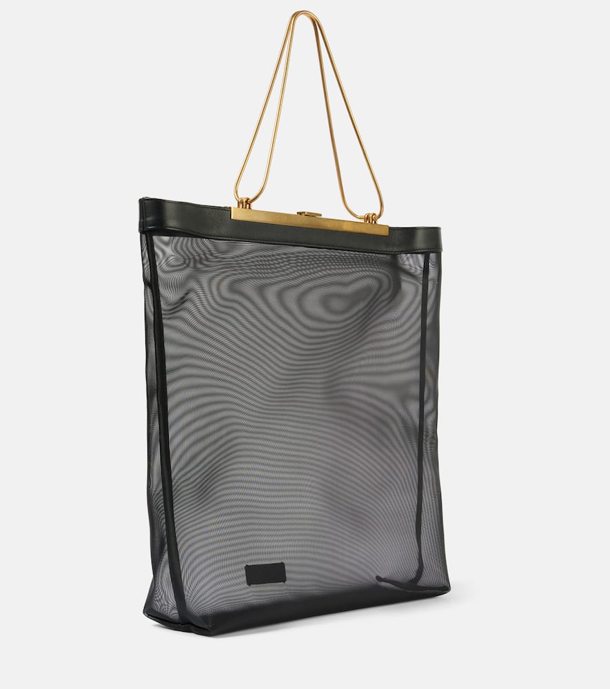Khaite Augusta Chain And Leather-trimmed Mesh Tote In Black