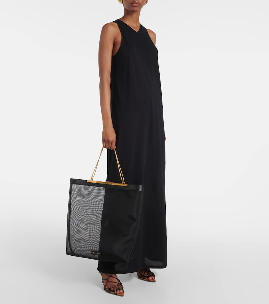Khaite Augusta Chain And Leather-trimmed Mesh Tote In Black
