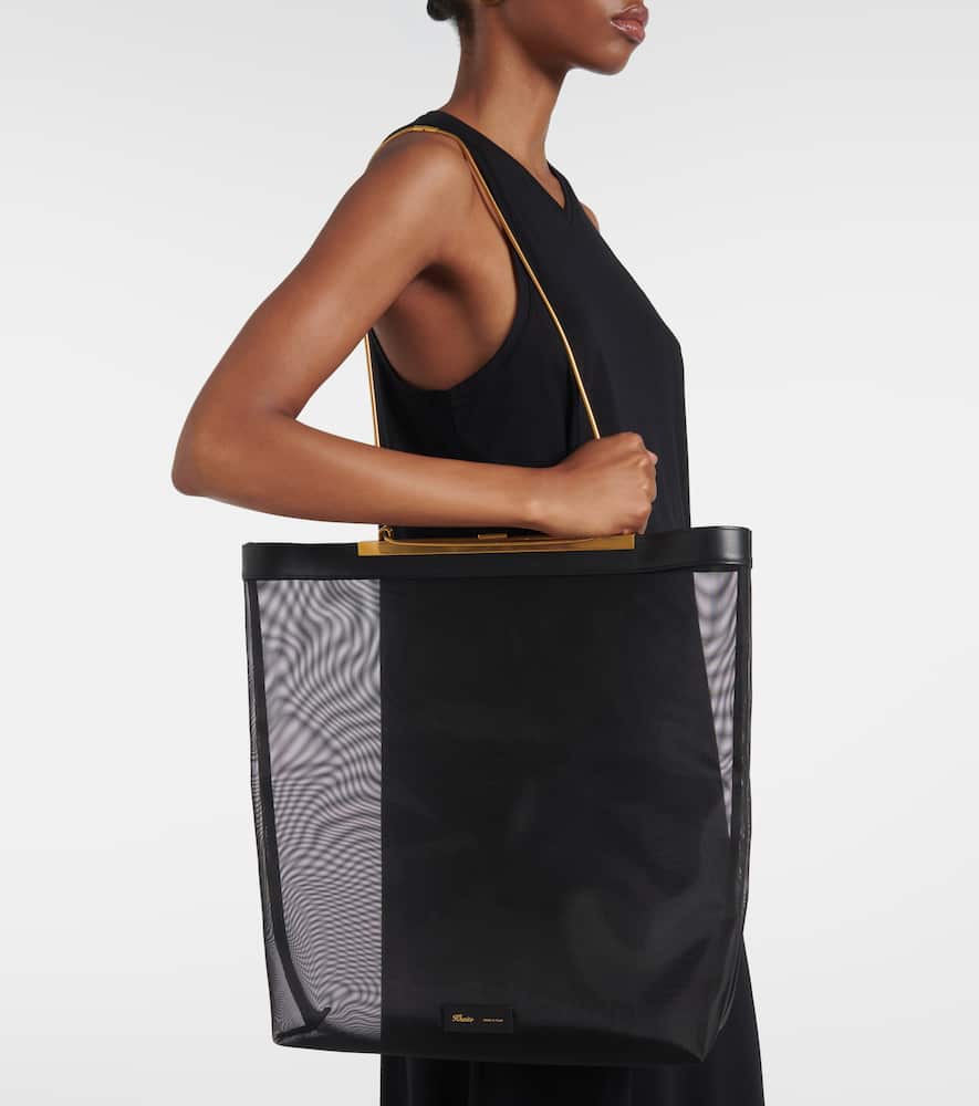 Khaite Augusta Chain And Leather-trimmed Mesh Tote In Black