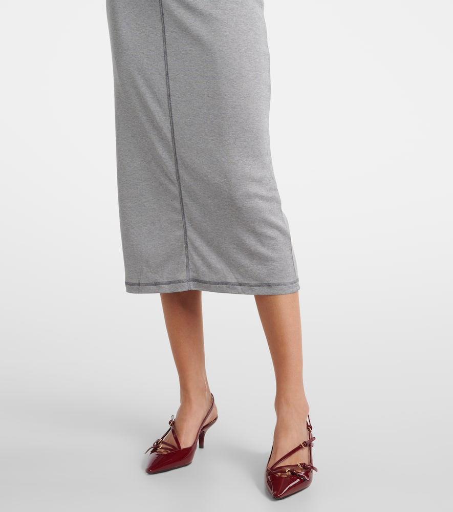 Shop Miu Miu Knitted Silk Midi Dress In Grey