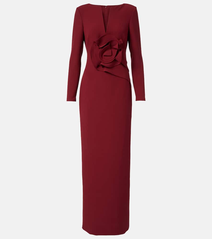 Floral-appliqué crêpe gown