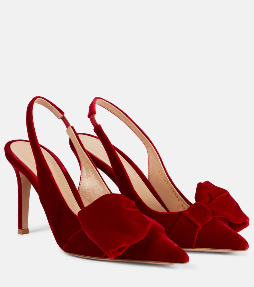 GIANVITO ROSSI 85 BOW-DETAIL VELVET SLINGBACK PUMPS