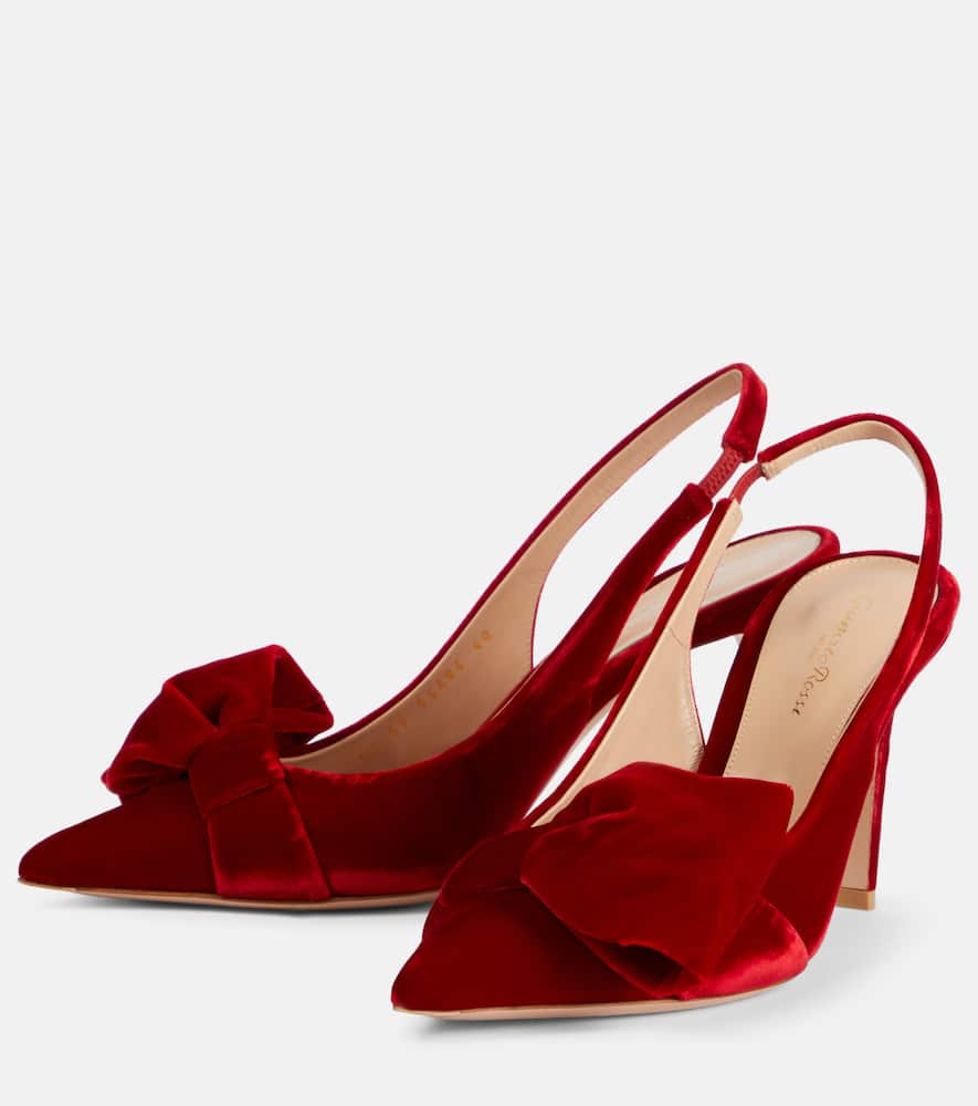 GIANVITO ROSSI 85 BOW-DETAIL VELVET SLINGBACK PUMPS