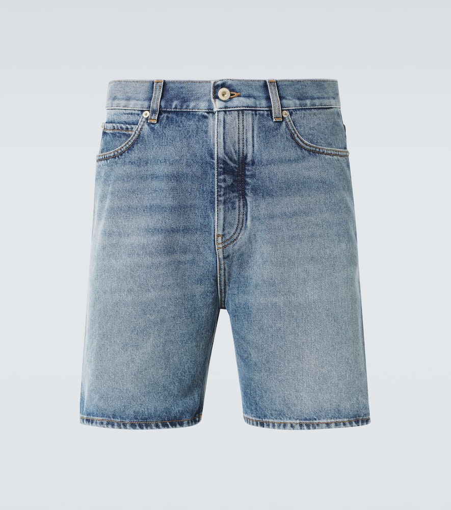 Leather-trimmed denim shorts