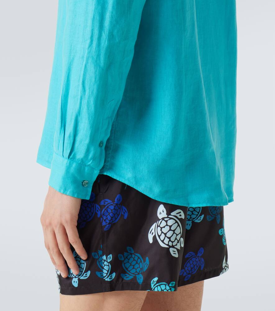 Vilebrequin - Caroubis Linen Long Sleeved Shirt In Santorini Blue Crsh9u10 In Vert Disco