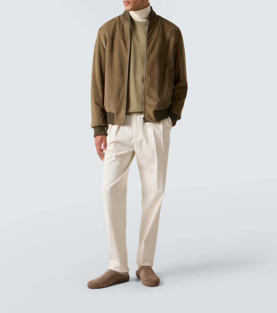 Loro Piana Ivy Leather Bomber Jacket In Green