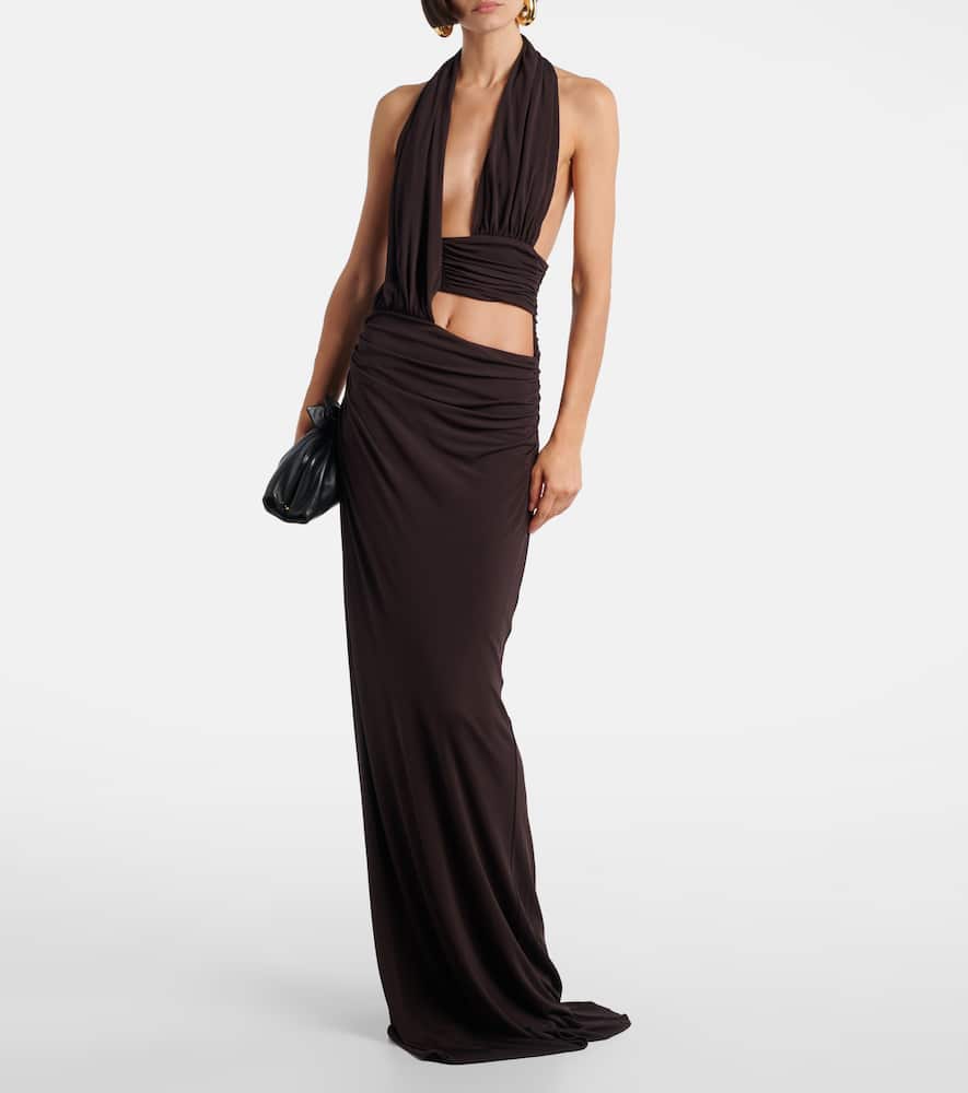 Christopher Esber Draped Cut-out Maxi Dress In Brown