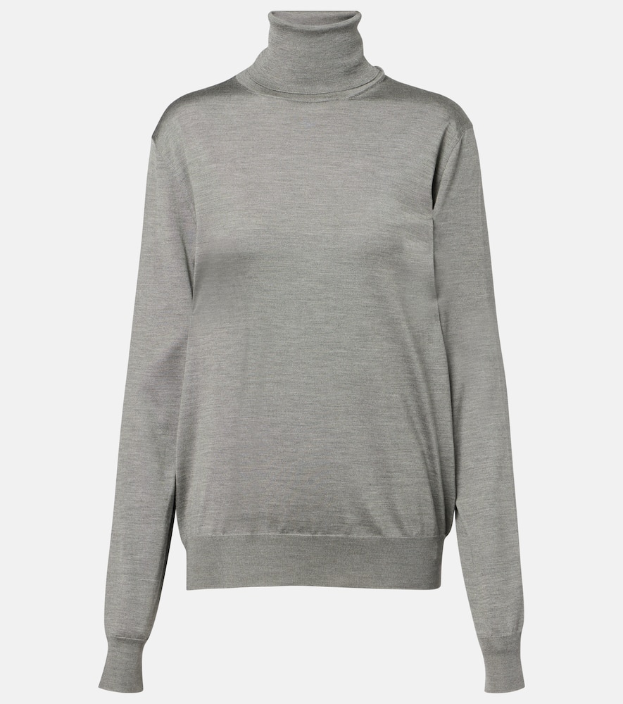 The Row Liwen Silk Turtleneck Top In Gray