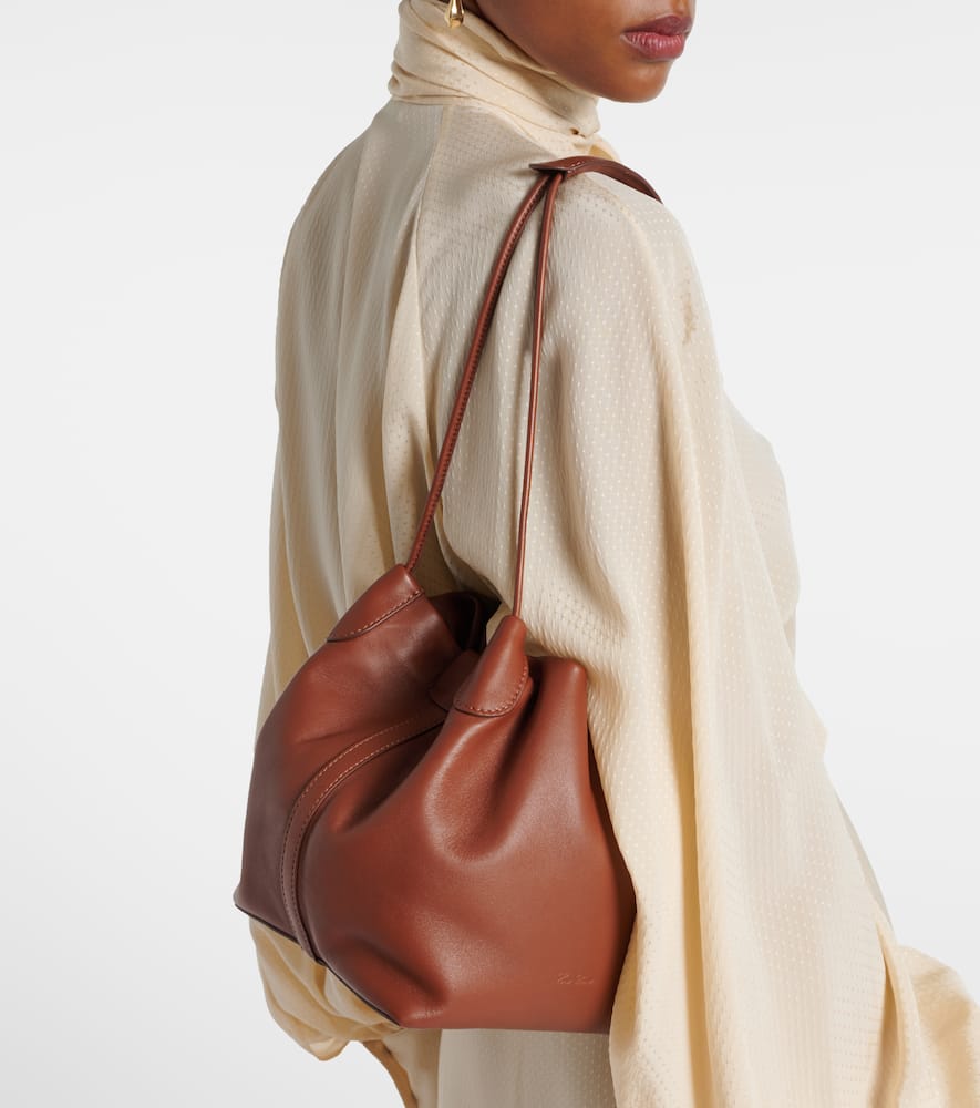 Loro Piana Bale Softy Small Leather Bucket Bag In Brown
