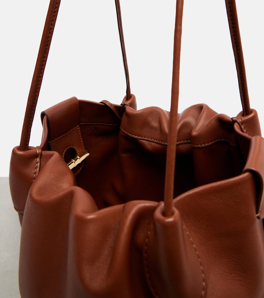 Loro Piana Bale Softy Small Leather Bucket Bag In Brown