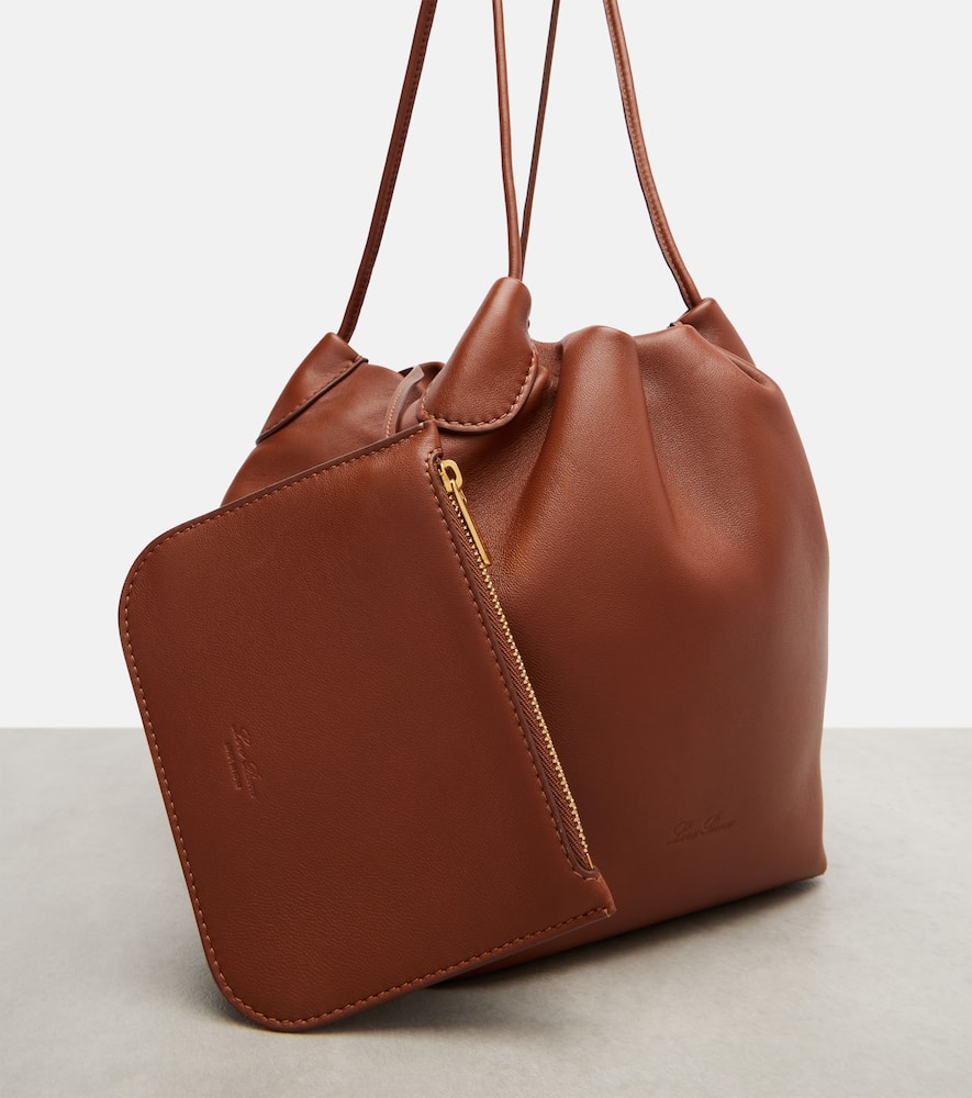 Loro Piana Bale Softy Small Leather Bucket Bag In Brown