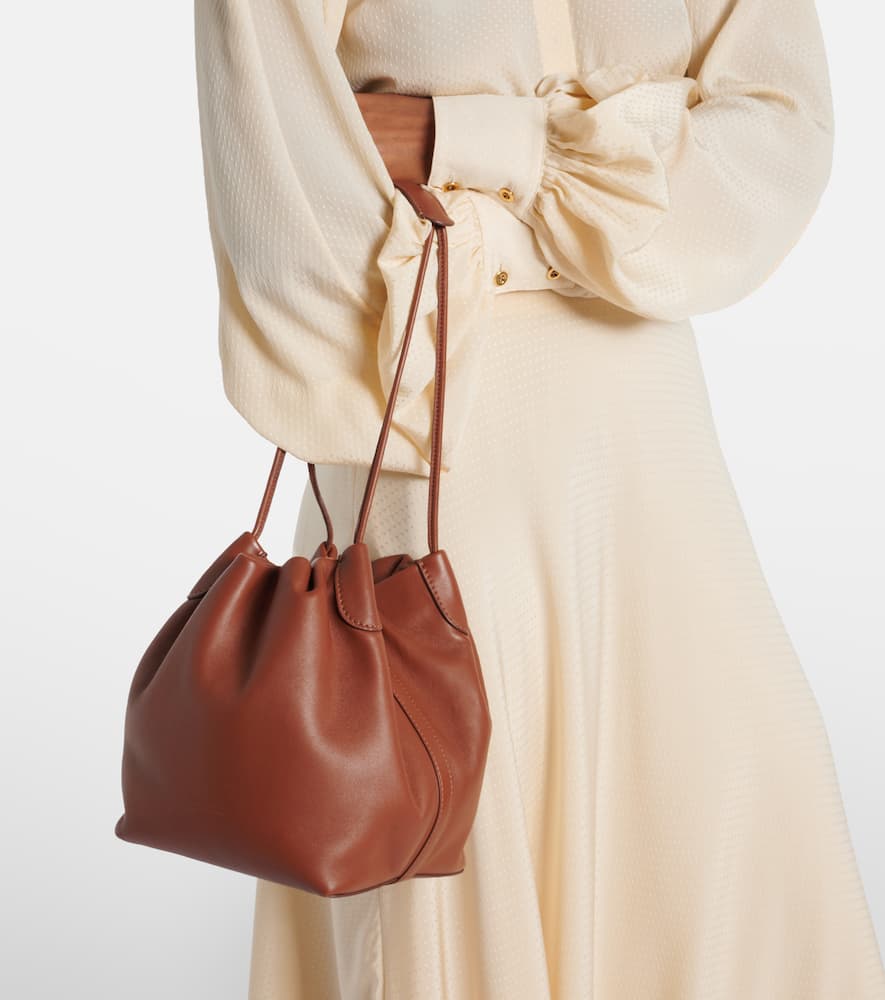 Loro Piana Bale Softy Small Leather Bucket Bag In Brown