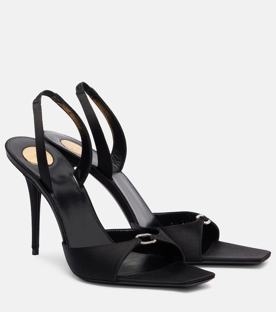 Saint Laurent Daisy 95 Embellished Satin Sandals In Black