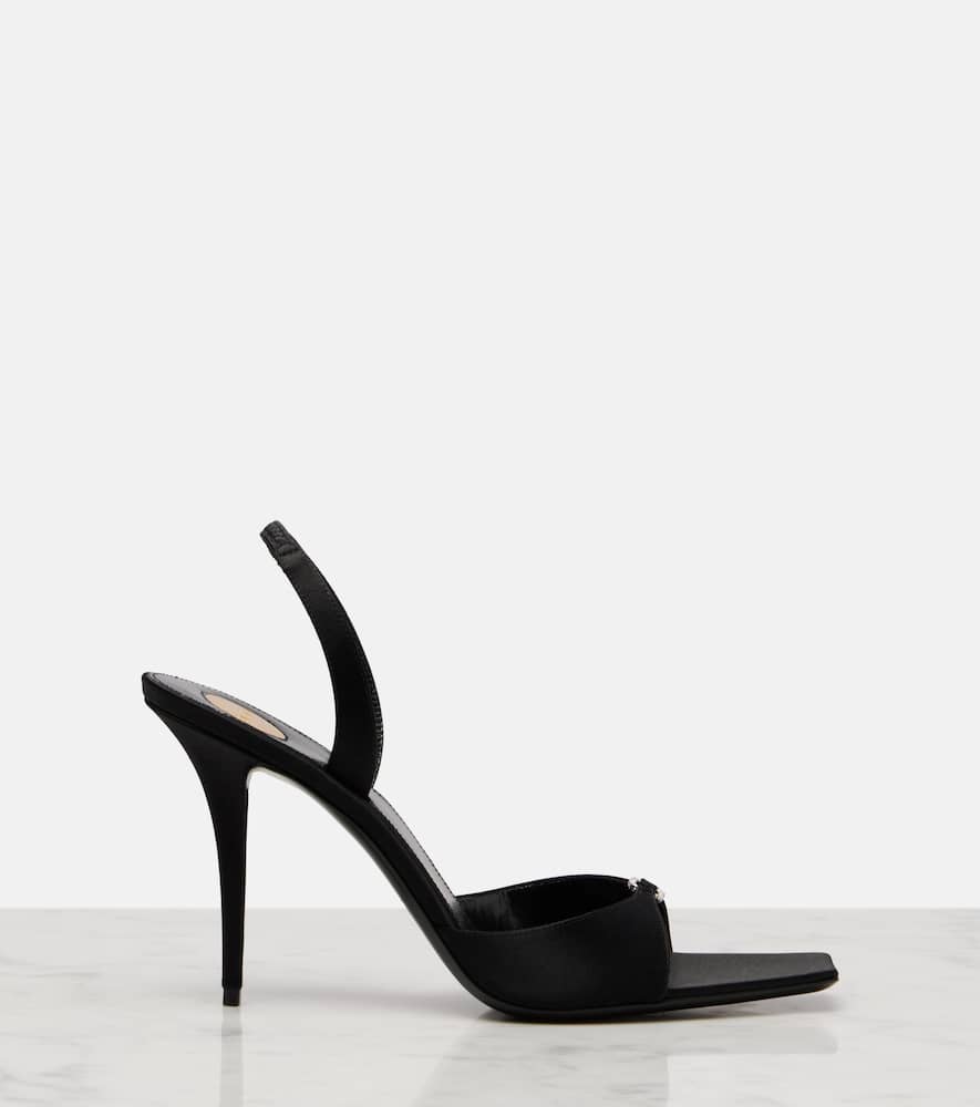 Saint Laurent Daisy 95 Embellished Satin Sandals In Black