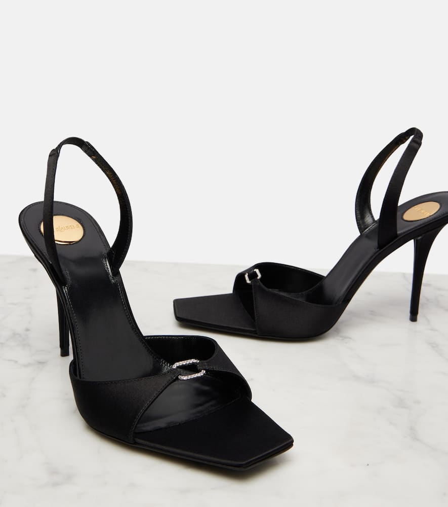 Saint Laurent Daisy 95 Embellished Satin Sandals In Black