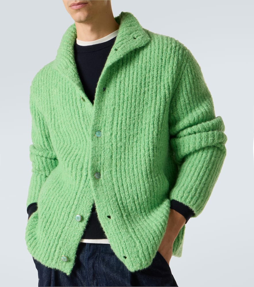 God's True Cashmere Ribbed-knit Cashmere Bouclé Cardigan In Green