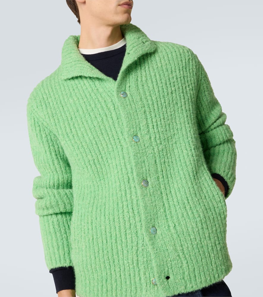 God's True Cashmere Ribbed-knit Cashmere Bouclé Cardigan In Green