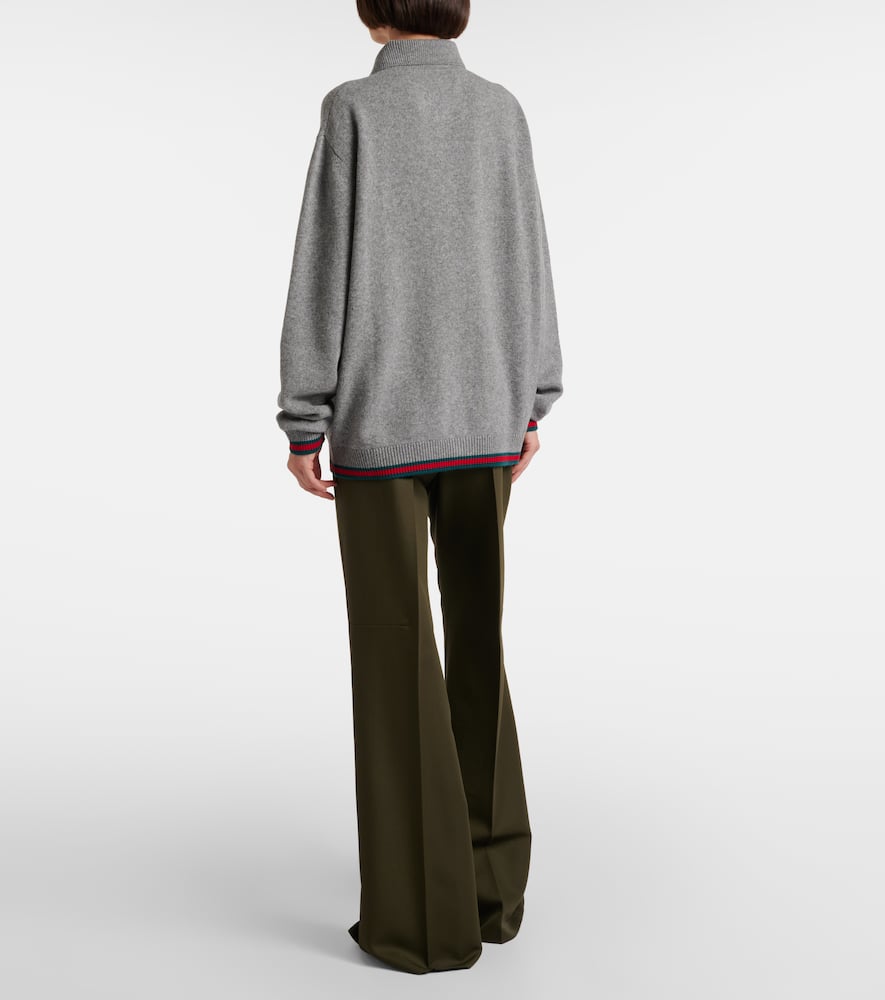 Gucci Web Stripe Wool And Cashmere Cardigan In Gray