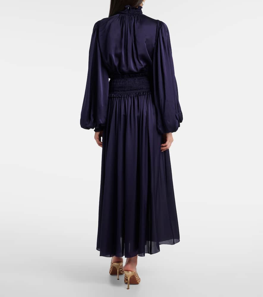 Zimmermann Dream Shirred Silk Maxi Skirt In Blue