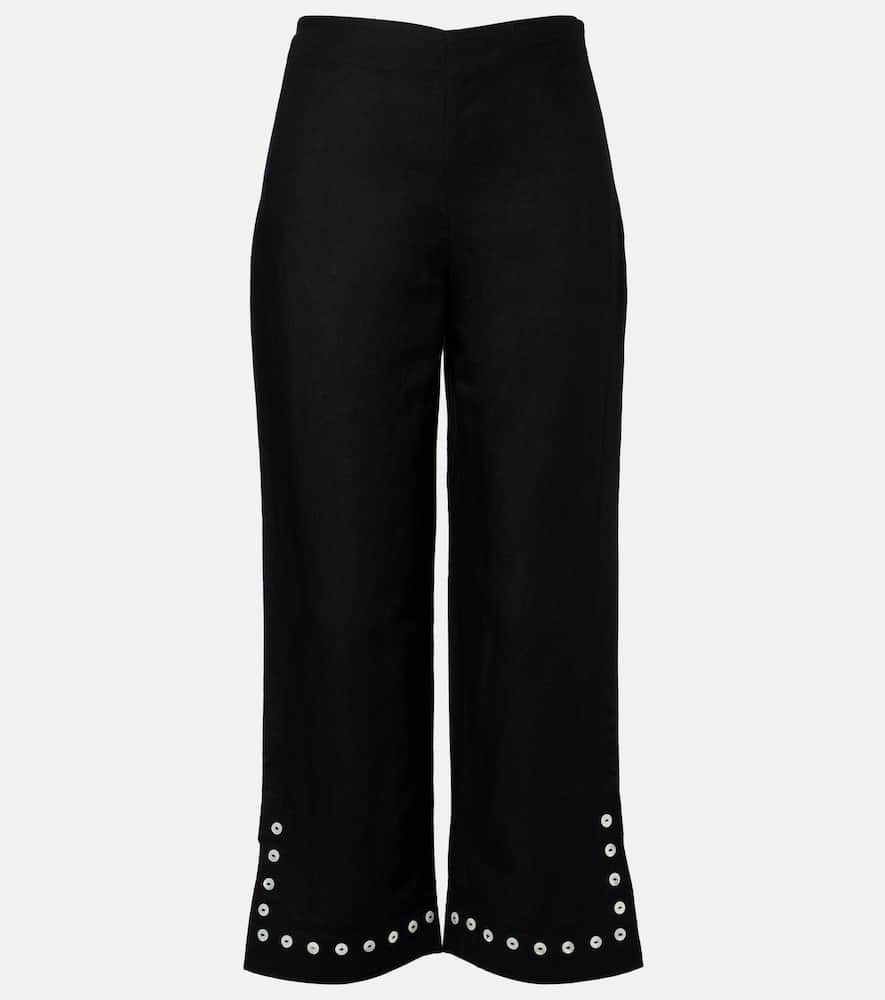 Staud Piha Linen-blend Flared Pants In Black