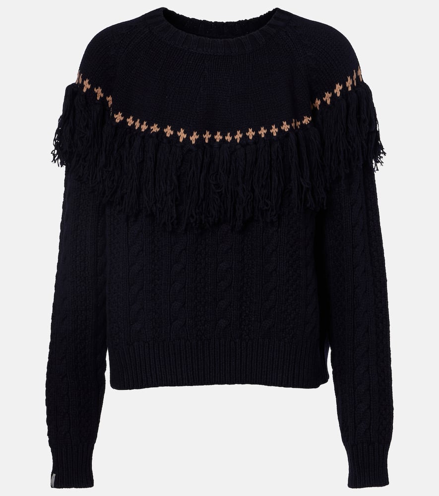 The Upside Clara Fringed Wool And Cotton Sweater In Black