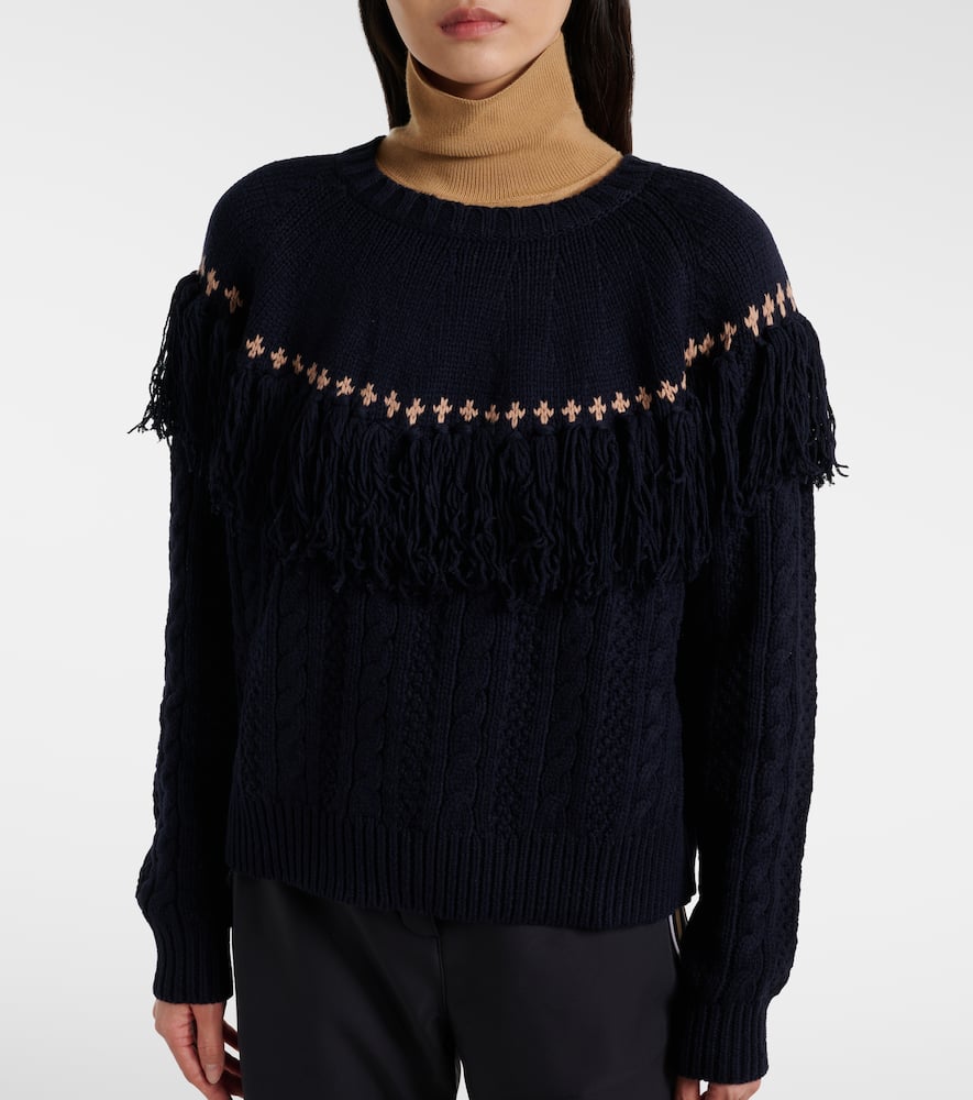 The Upside Clara Fringed Wool And Cotton Sweater In Black