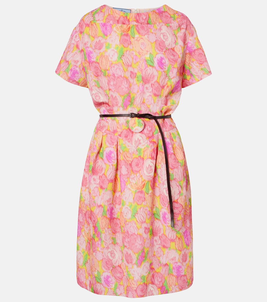 Prada Floral silk-blend cloqué midi dress