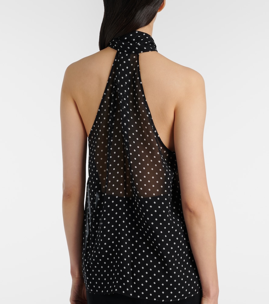 Draped Polka-Dot Silk Blouse