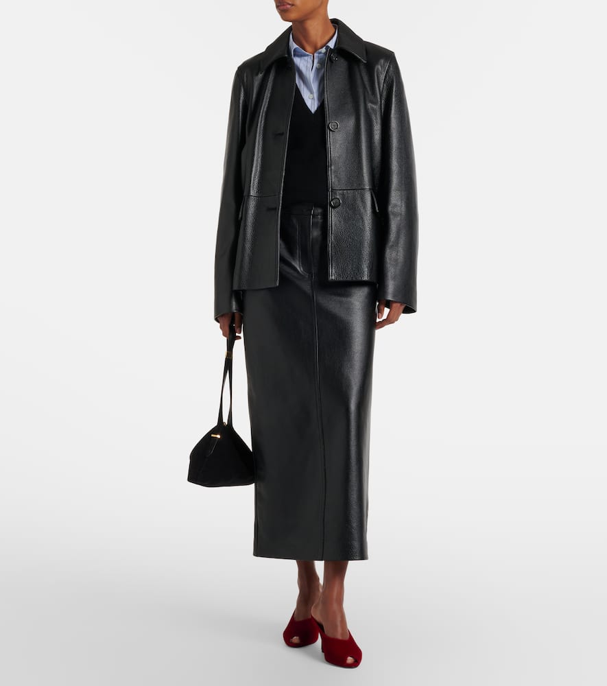 Totême Leather Midi Skirt In Black