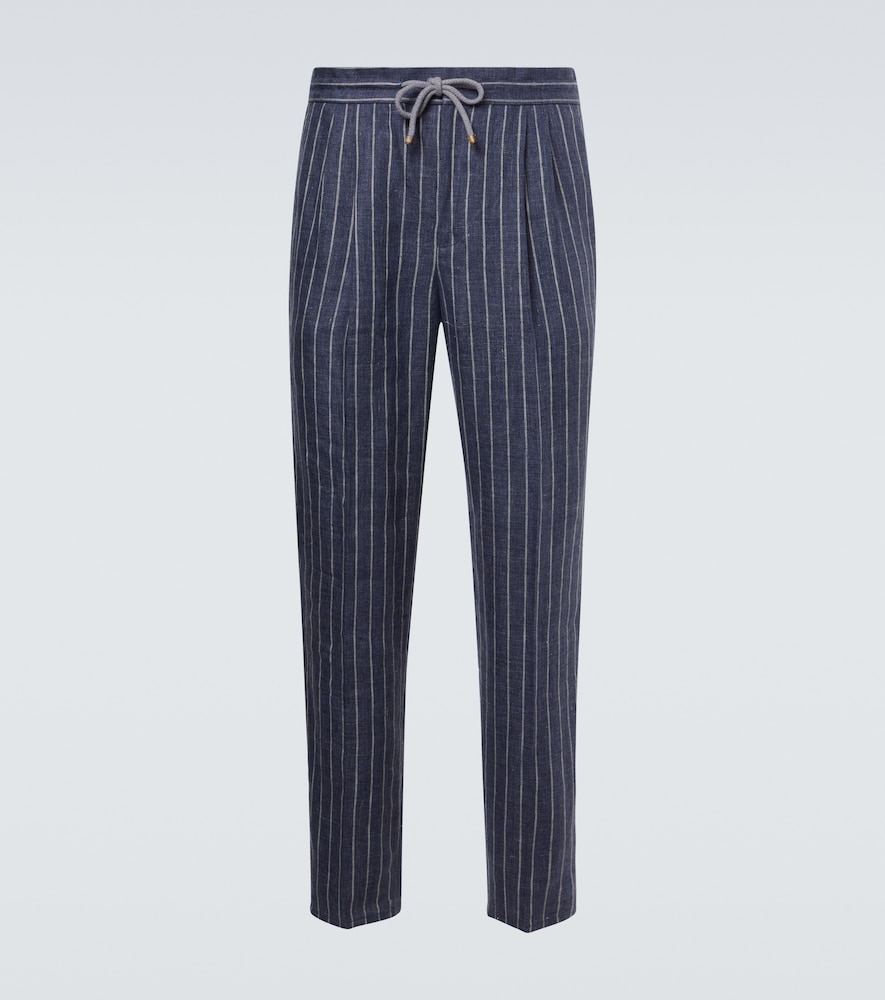Brunello Cucinelli Men's Blue Striped Linen Straight Pants UK Size 36 - Mytheresa