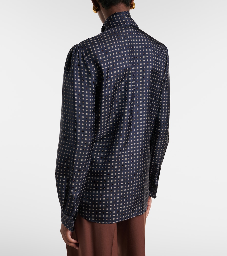  Saint Laurent Saint Laurent Printed Tie-neck Silk Crepe De Chine Blouse 
