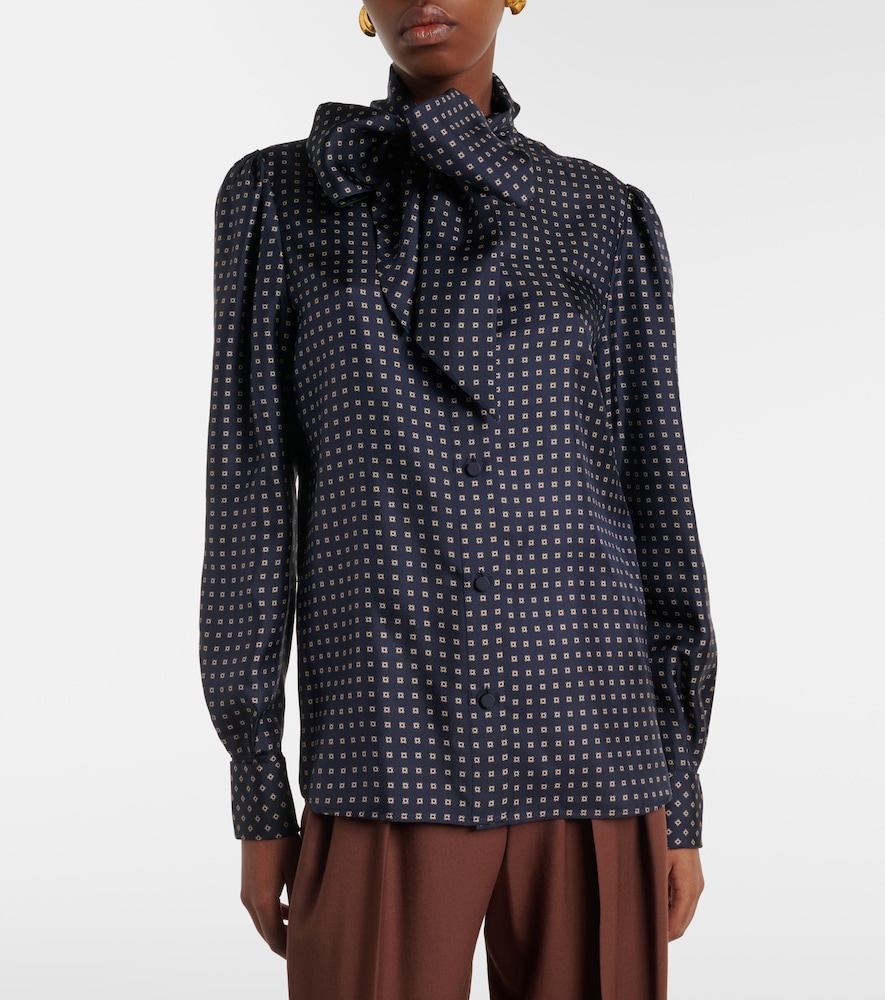  Saint Laurent Saint Laurent Printed Tie-neck Silk Crepe De Chine Blouse 