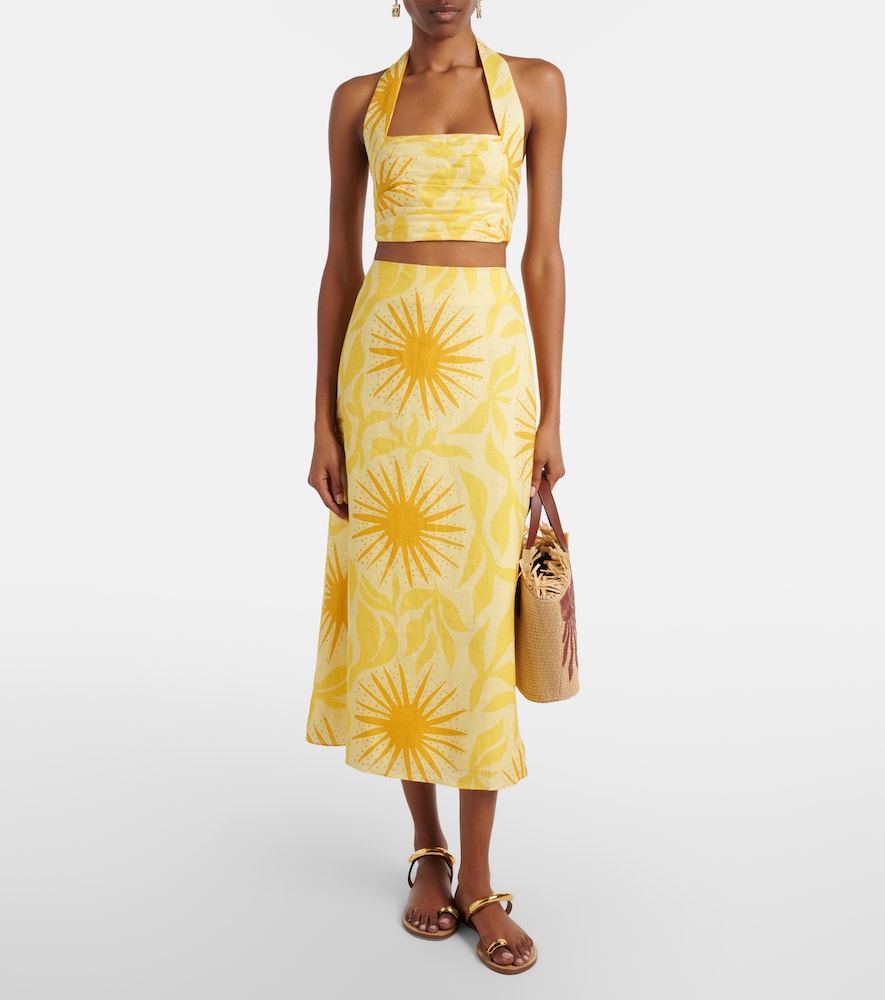  Cala De La Cruz Cala De La Cruz Fabiana Printed Linen Midi Skirt 
