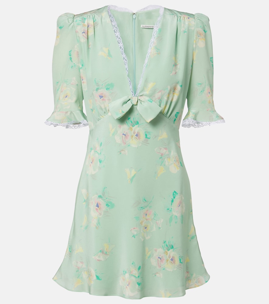 Alessandra Rich Lace-trimmed floral silk minidress