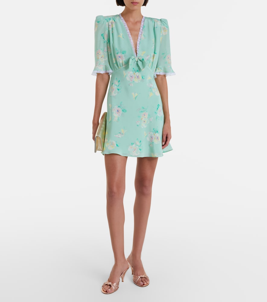 Lace-Trimmed Floral Silk Minidress