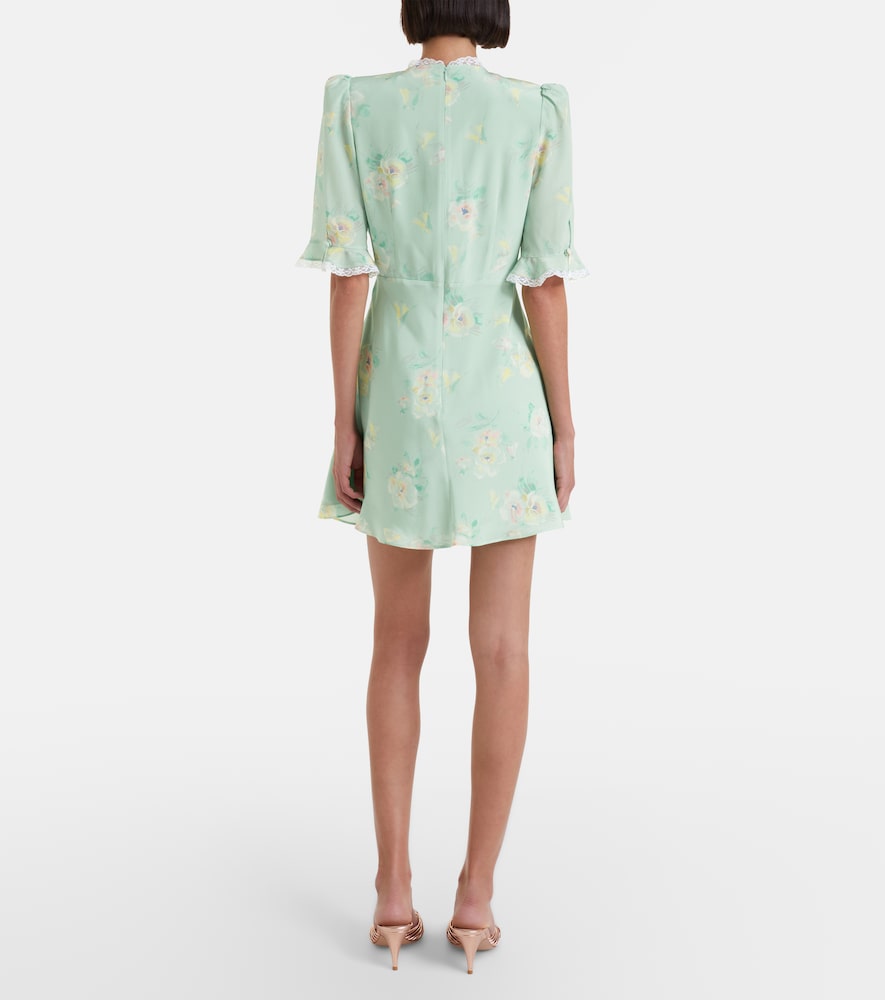 Lace-Trimmed Floral Silk Minidress