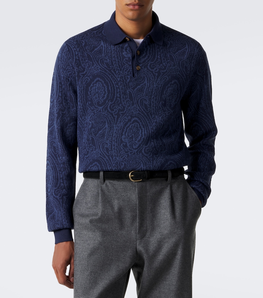 Paisley Wool-Blend Polo Sweater