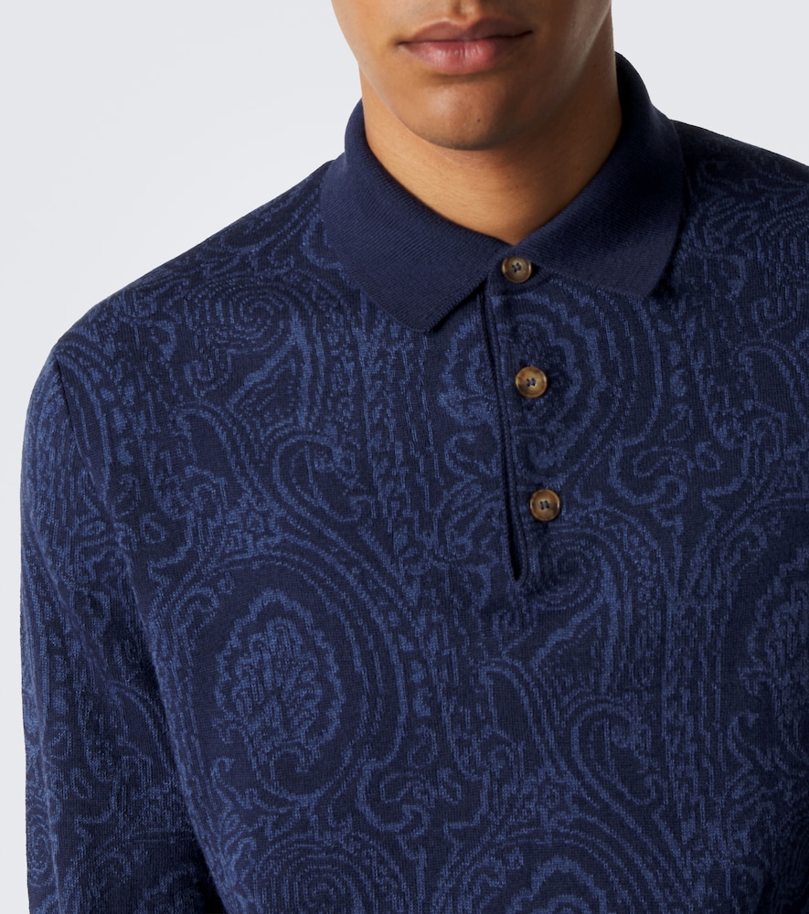 Paisley Wool-Blend Polo Sweater