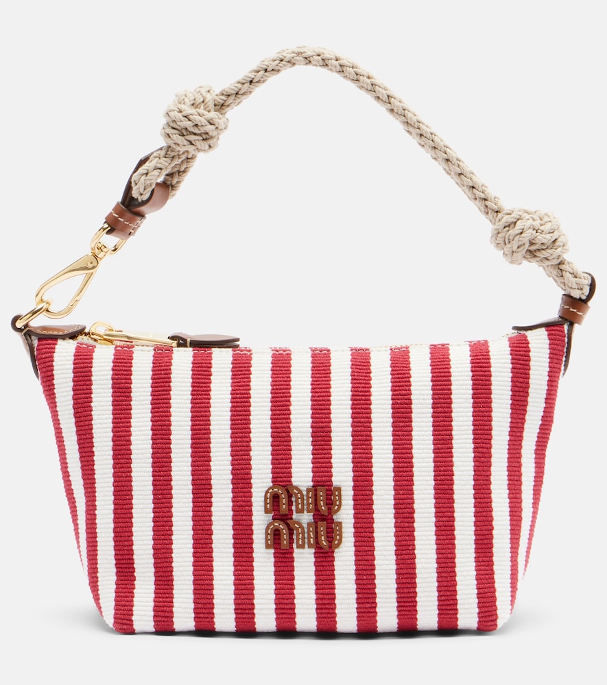 Borsa a mano a righe con pelle