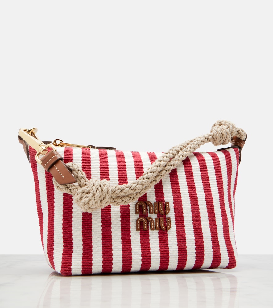  Miu Miu Miu Miu Striped Leather-trimmed Top-handle Bag 