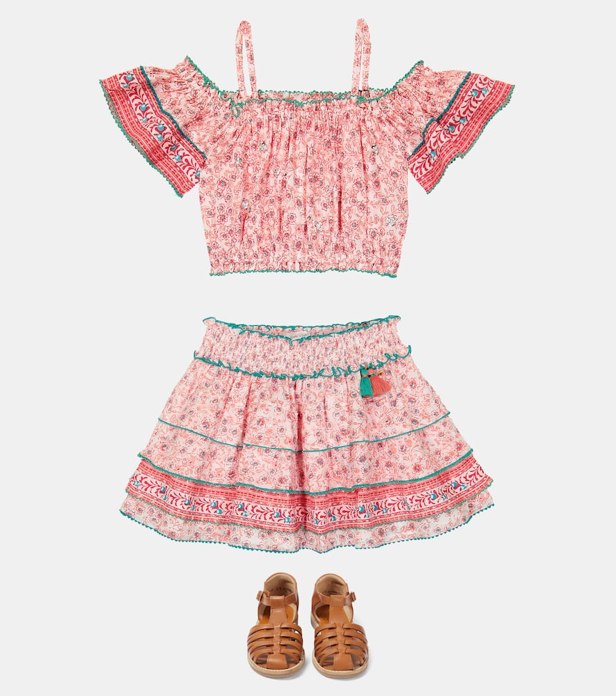 Poupette St Barth Donna Floral Off-shoulder Top In Pink Anemone
