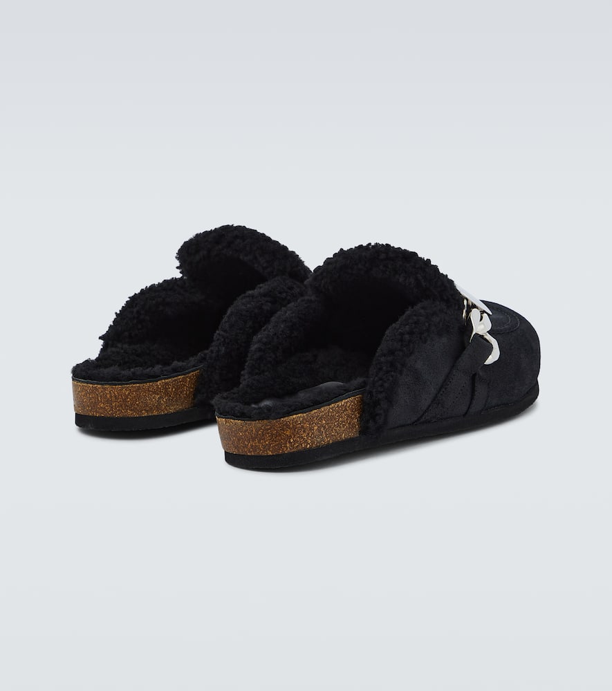 Shop Jw Anderson Plaque Chain Suede Mules In Black