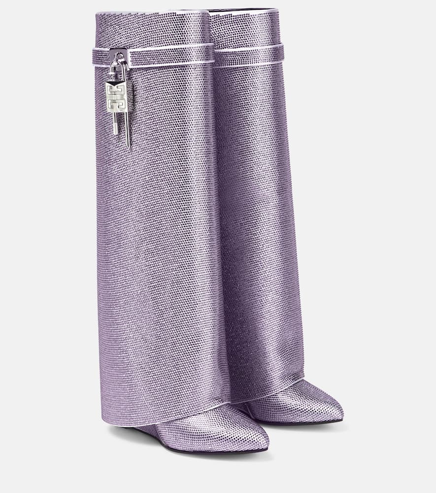 Givenchy Shark Lock Strass Knee-high Boots In Purple