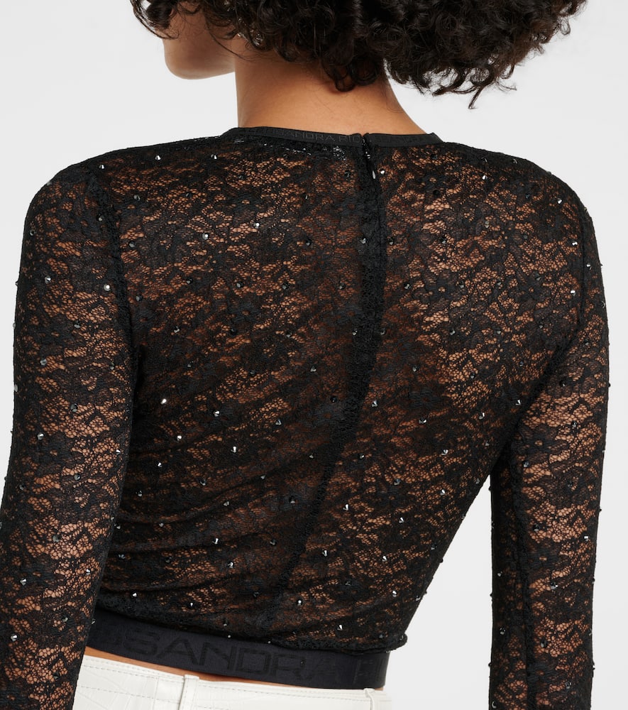 Alessandra Rich Cropped-spitzentop Mit Logo-applikation In Black