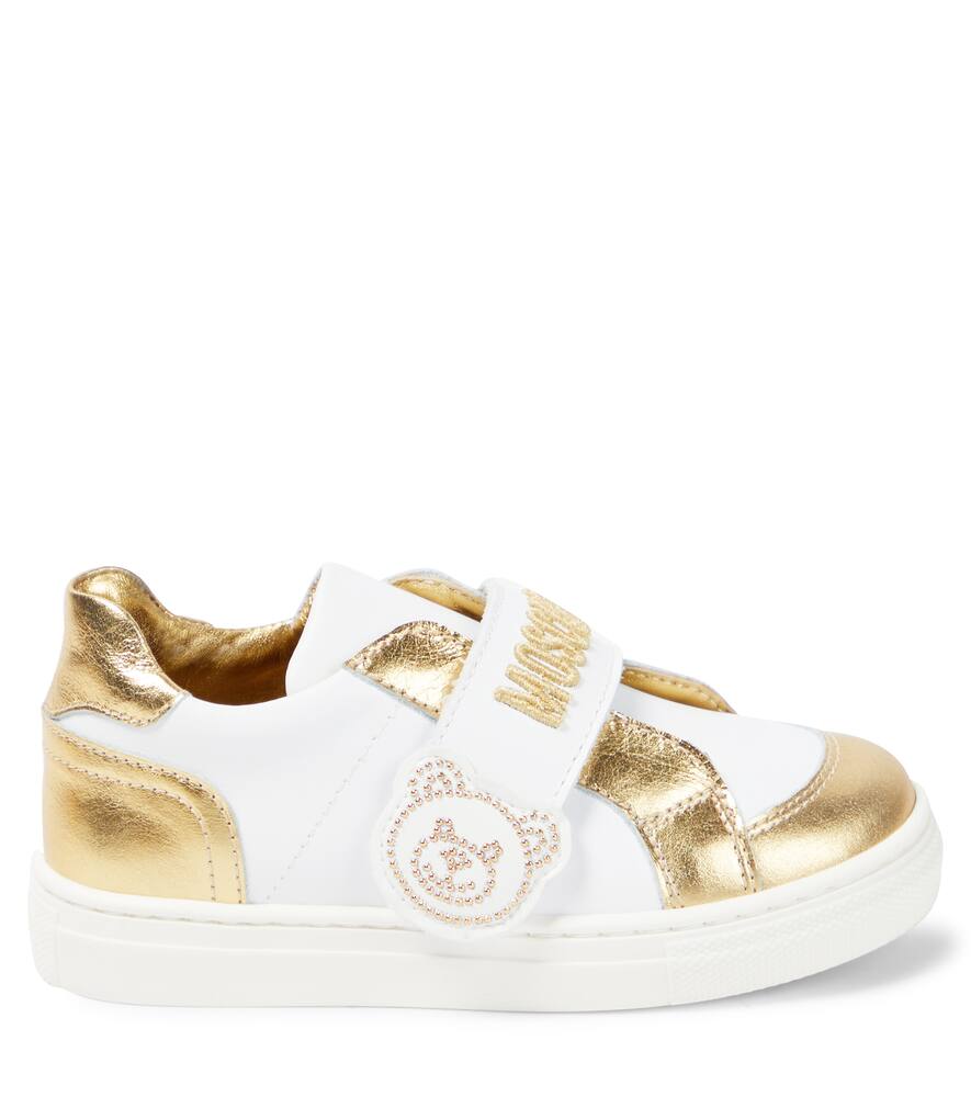 Shop Moschino Leather Sneakers In White